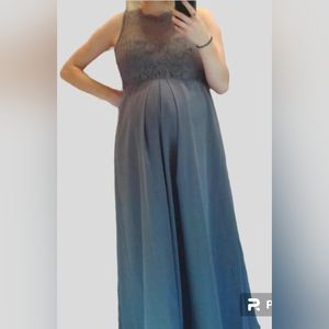 ☆ Dessy Collection Lace-top Formal/Maternity Bridesmaid Gown Charcoal Grey Sz 10
